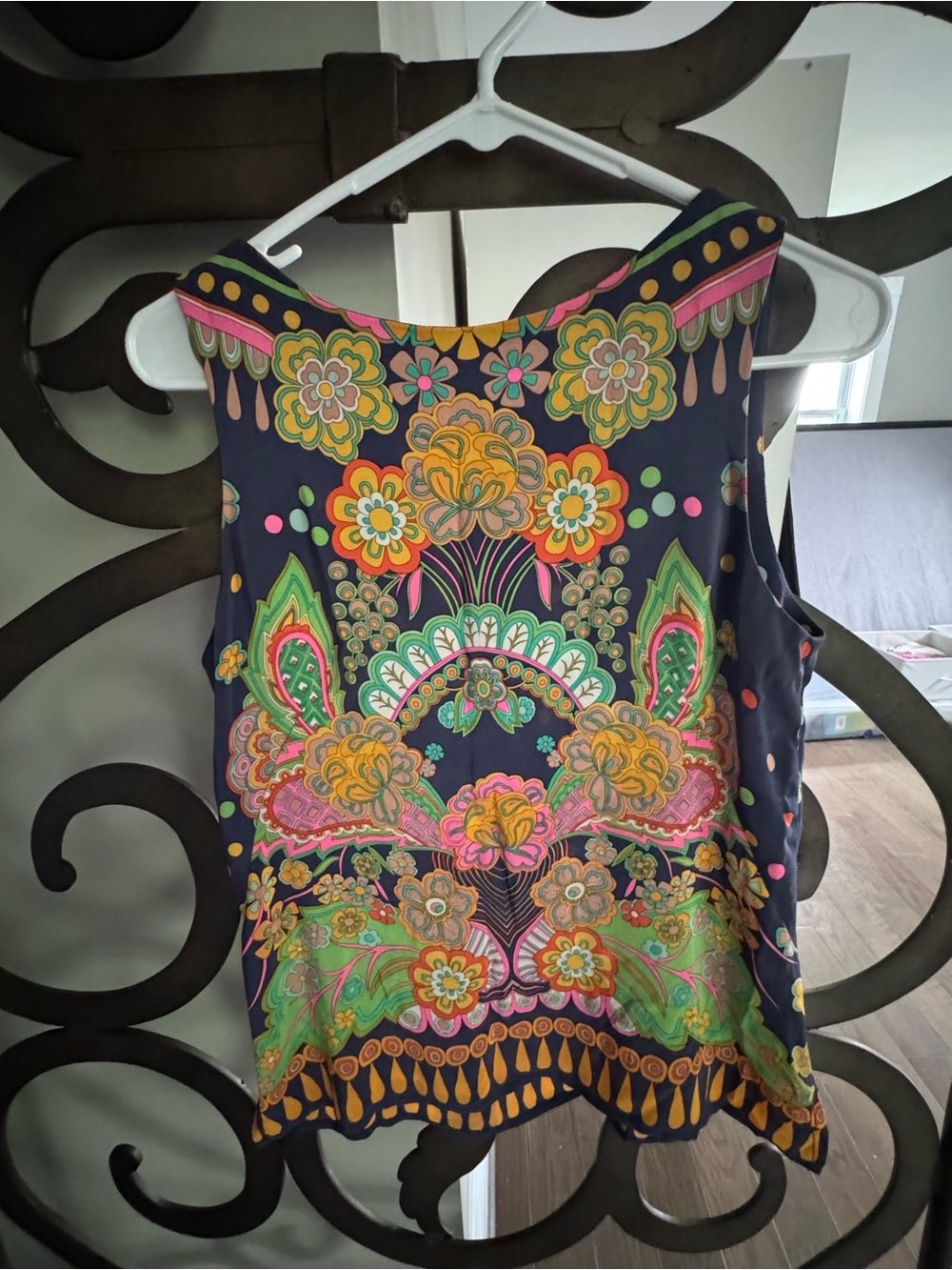 Nanette Lepore 100% SILK Navy and Multicolor Paisley Print Highneck Tank Top